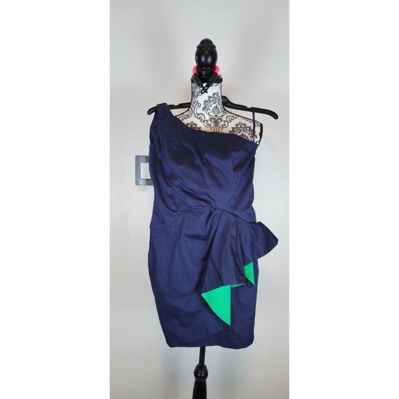 French Connection Womens One Shoulder Mini Cocktail And Party Dress Navy SZ 6 - Picture 1 of 13